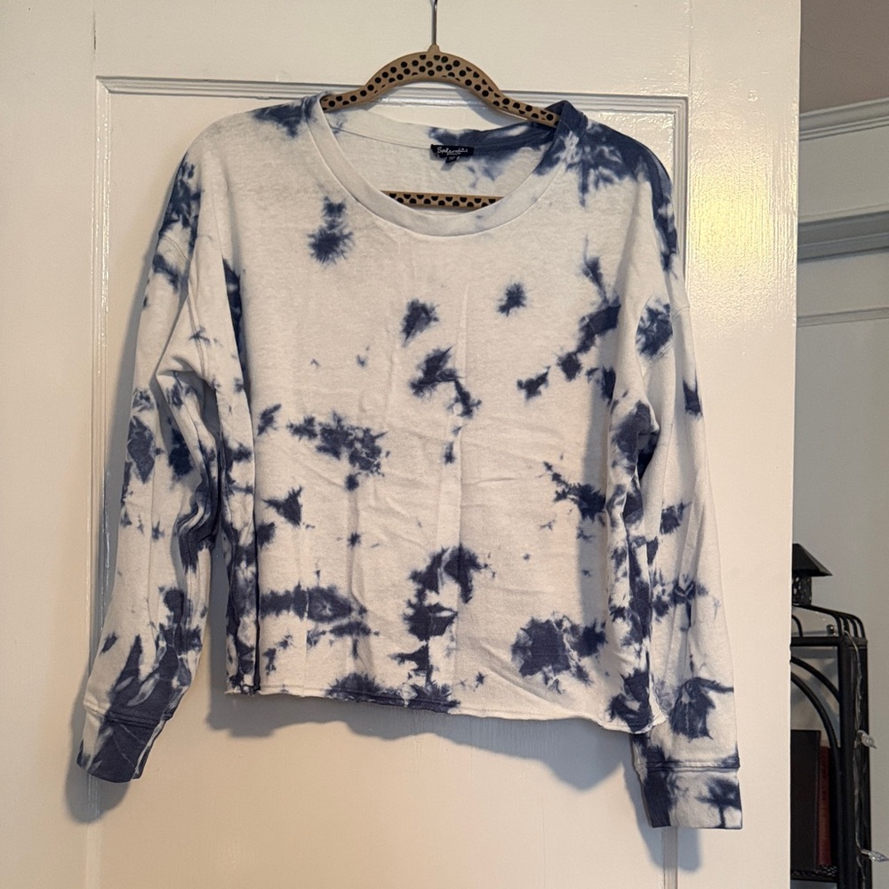 Splendid Navy and White Tie-Dye Long Sleeve Top